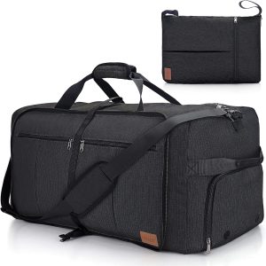 80L Large Duffle Bag for Travel, 26' Travel Duffel with Shoe Compartment, Foldable Collapsible Overnight Gym Weekender Bag for Men Women, Waterproof & Tear Resistant (Black, 80L)