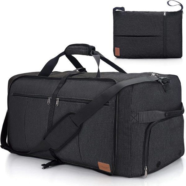 80L Large Duffle Bag for Travel, 26' Travel Duffel with Shoe Compartment, Foldable Collapsible Overnight Gym Weekender Bag for Men Women, Waterproof & Tear Resistant (Black, 80L)