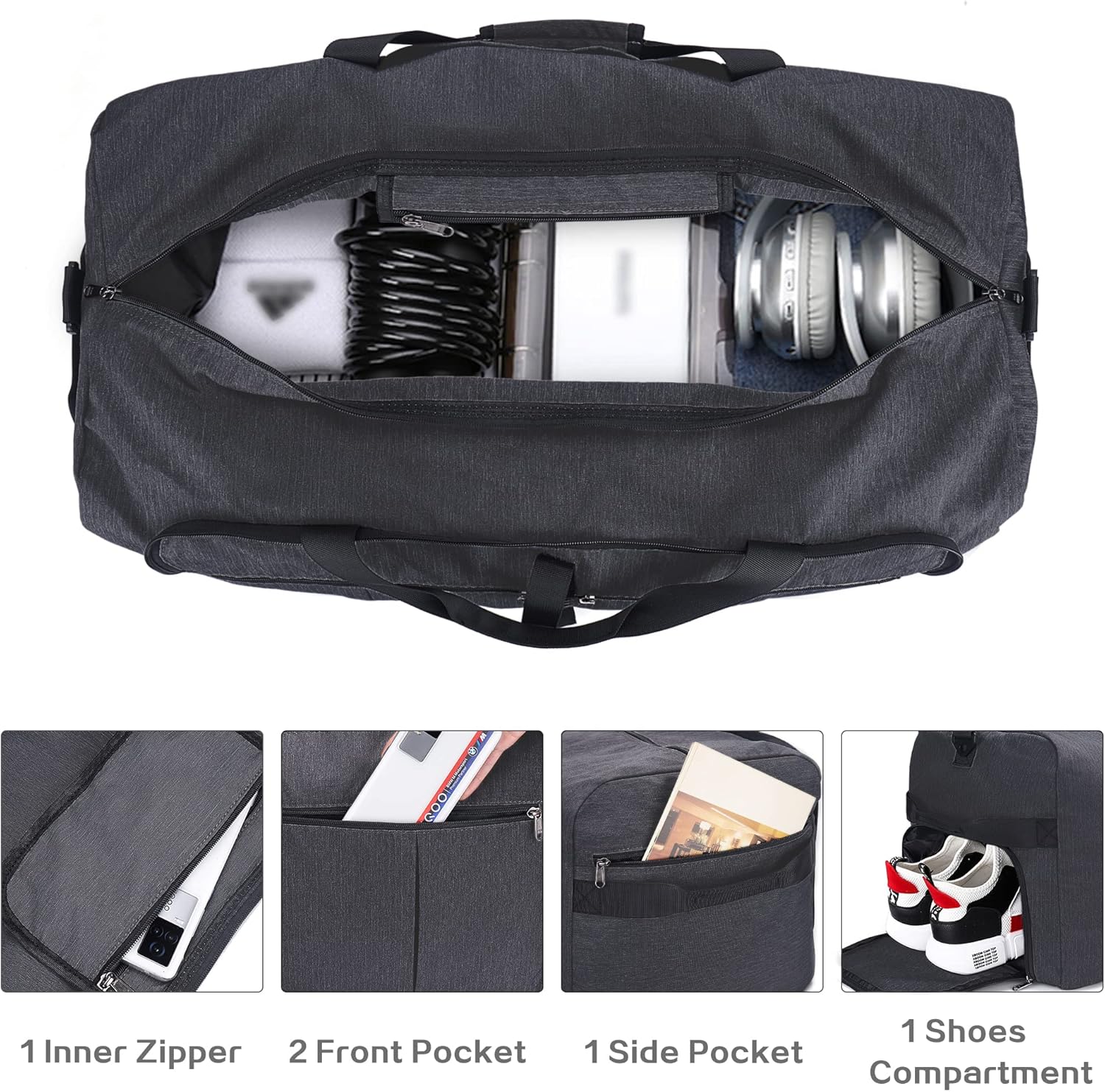 80L Large Duffle Bag for Travel, 26' Travel Duffel with Shoe Compartment, Foldable Collapsible Overnight Gym Weekender Bag for Men Women, Waterproof & Tear Resistant (Black, 80L) - Image 3