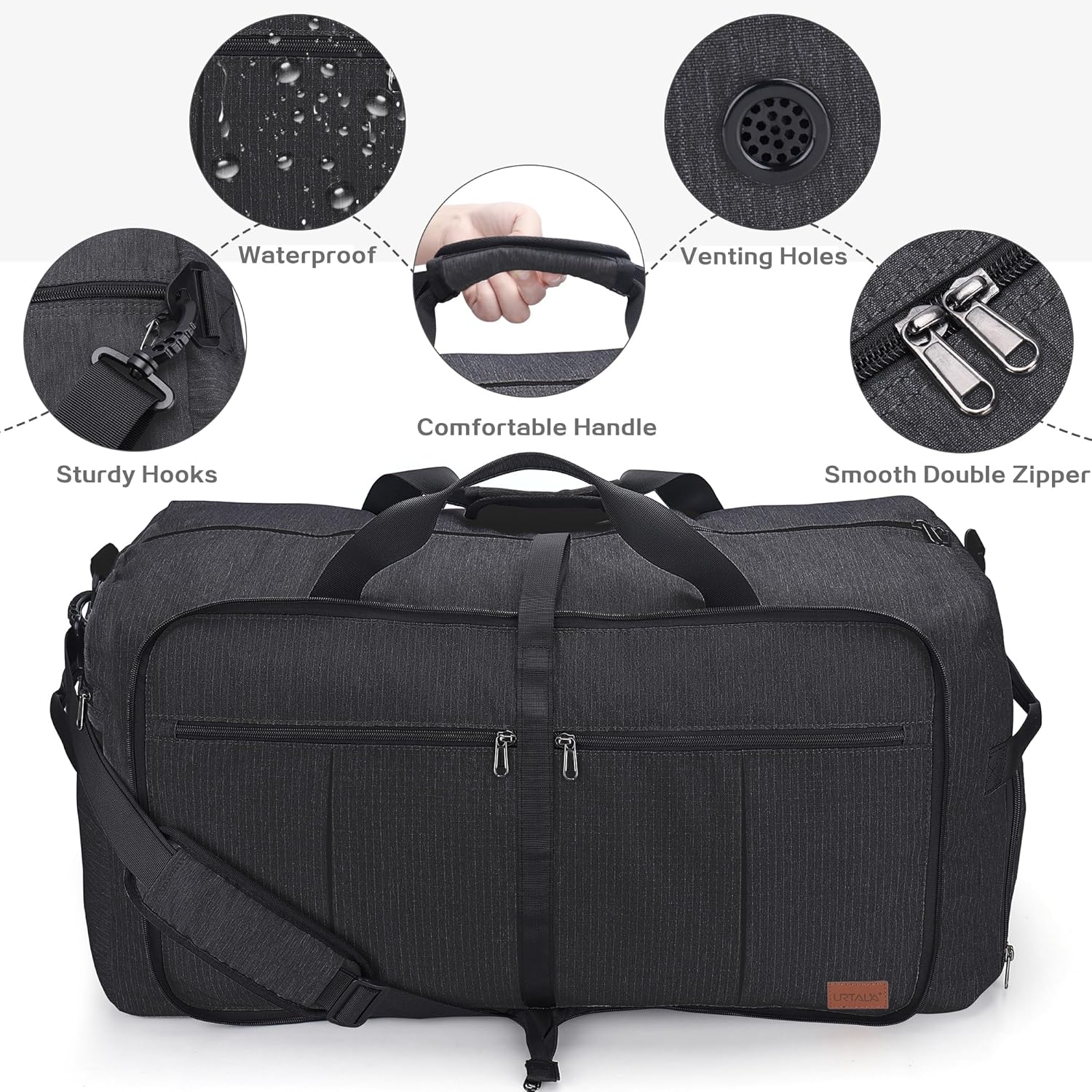 80L Large Duffle Bag for Travel, 26' Travel Duffel with Shoe Compartment, Foldable Collapsible Overnight Gym Weekender Bag for Men Women, Waterproof & Tear Resistant (Black, 80L) - Image 4