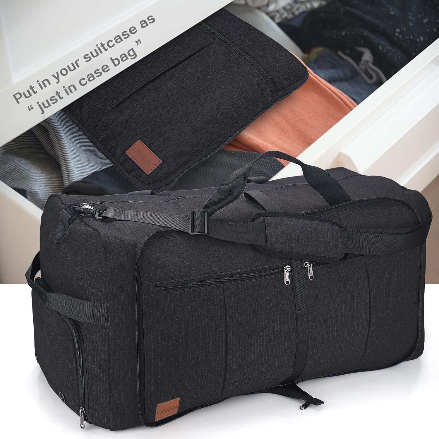 80L Large Duffle Bag for Travel, 26' Travel Duffel with Shoe Compartment, Foldable Collapsible Overnight Gym Weekender Bag for Men Women, Waterproof & Tear Resistant (Black, 80L) - Image 5