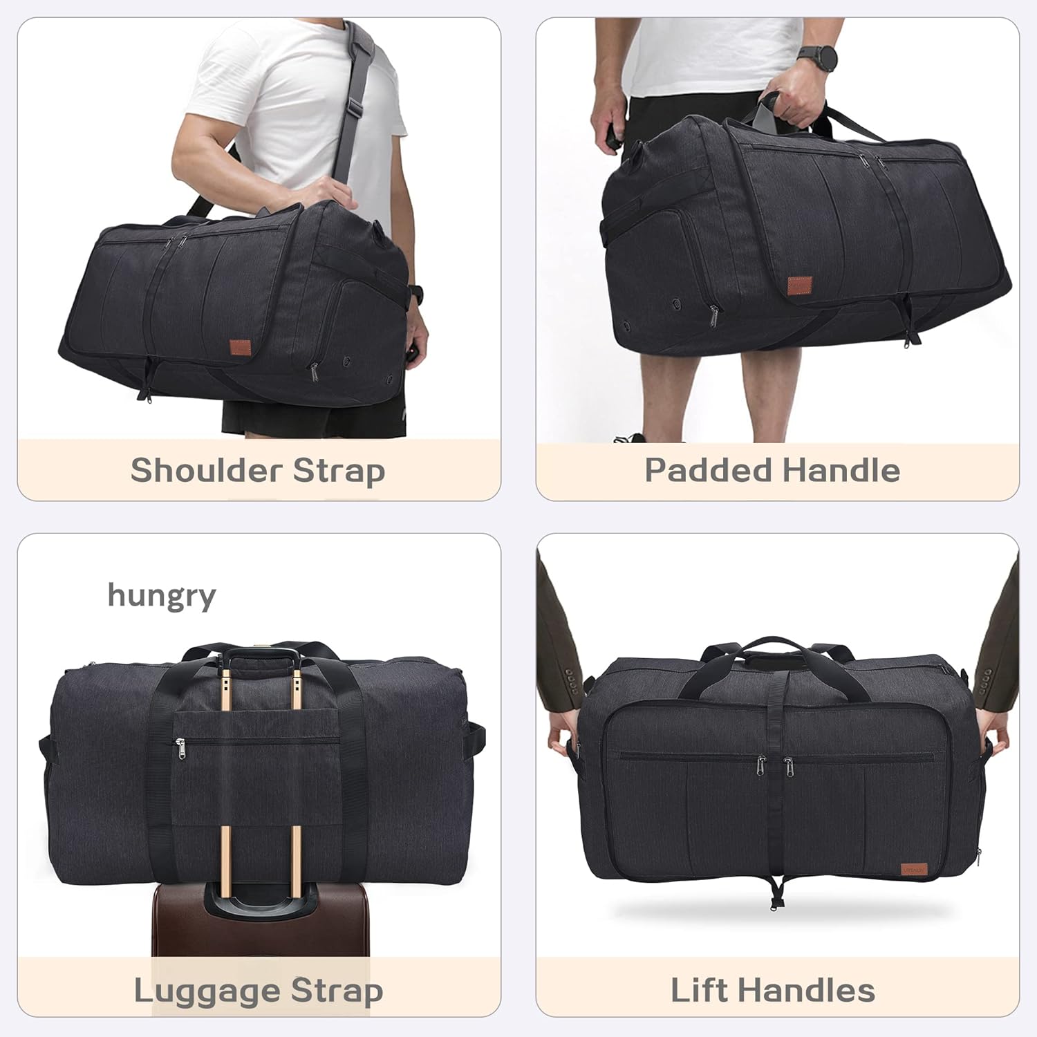 80L Large Duffle Bag for Travel, 26' Travel Duffel with Shoe Compartment, Foldable Collapsible Overnight Gym Weekender Bag for Men Women, Waterproof & Tear Resistant (Black, 80L) - Image 6