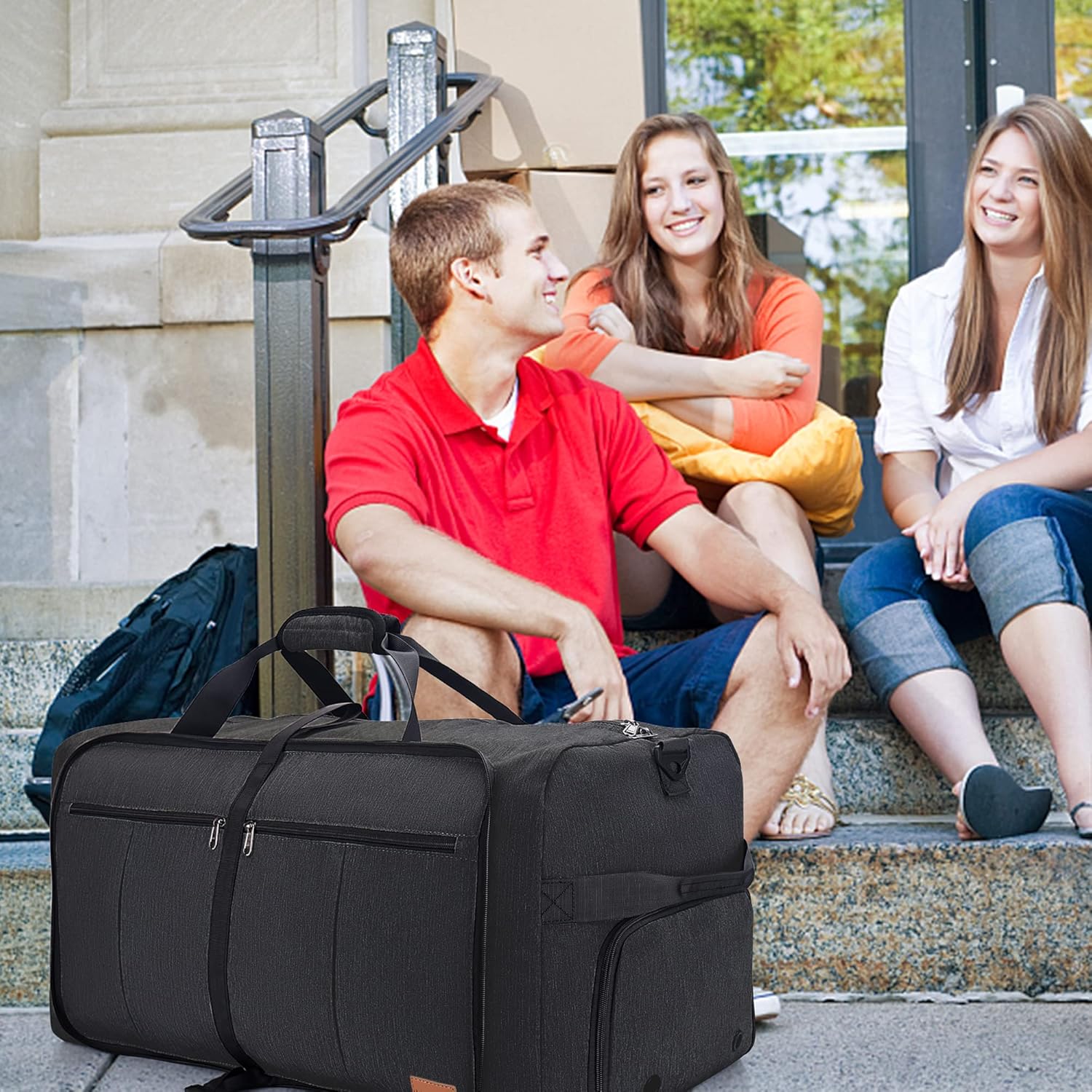 80L Large Duffle Bag for Travel, 26' Travel Duffel with Shoe Compartment, Foldable Collapsible Overnight Gym Weekender Bag for Men Women, Waterproof & Tear Resistant (Black, 80L) - Image 7