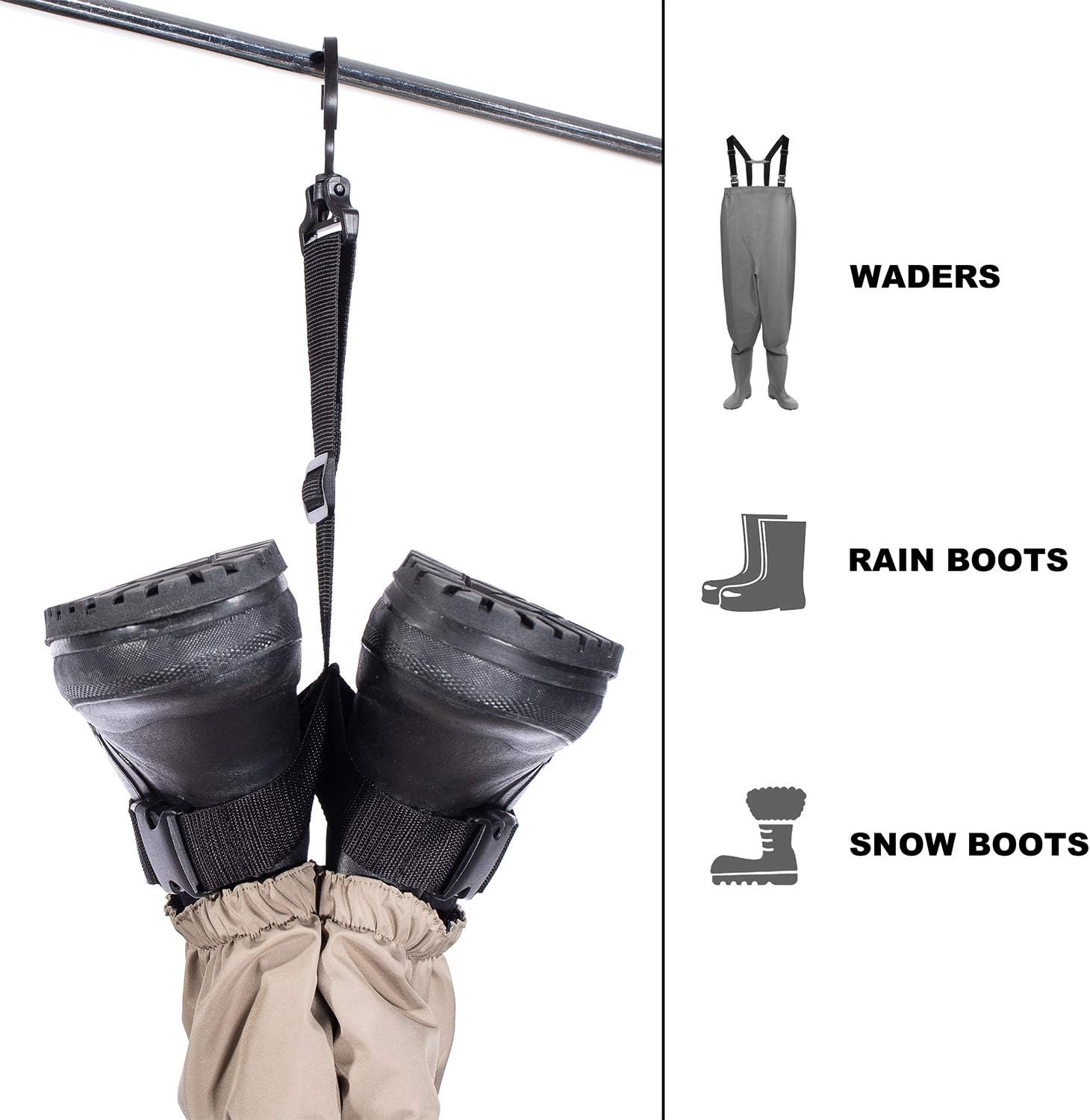 BASSDASH Fishing Wader Boot Hanger Adjustable Strap for Storage Drying - Image 4