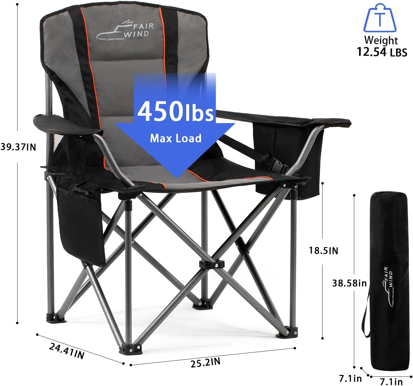 FAIR WIND 2 Pack Oversized Fully Padded Camping Chair with Lumbar Support, Heavy Duty Cooler Bag Fold Chair Support 450 LBS - Image 2